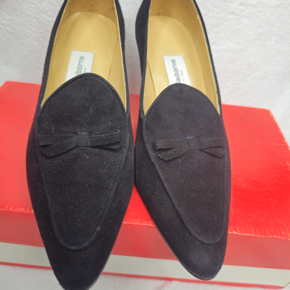 Liz Claiborne Black Suede Pointed Toe Loafers With Heel